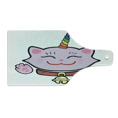 Ambesonne Unicorn Cat Tempered Glass Cutting Board Pink Maneki Neko Multicolor