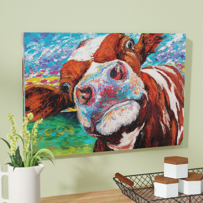 «Curious Cow I» par Carolee Vitaletti - impression d'art graphique, H 18 po x l 26 po x P 1,5 po, Toile tendue