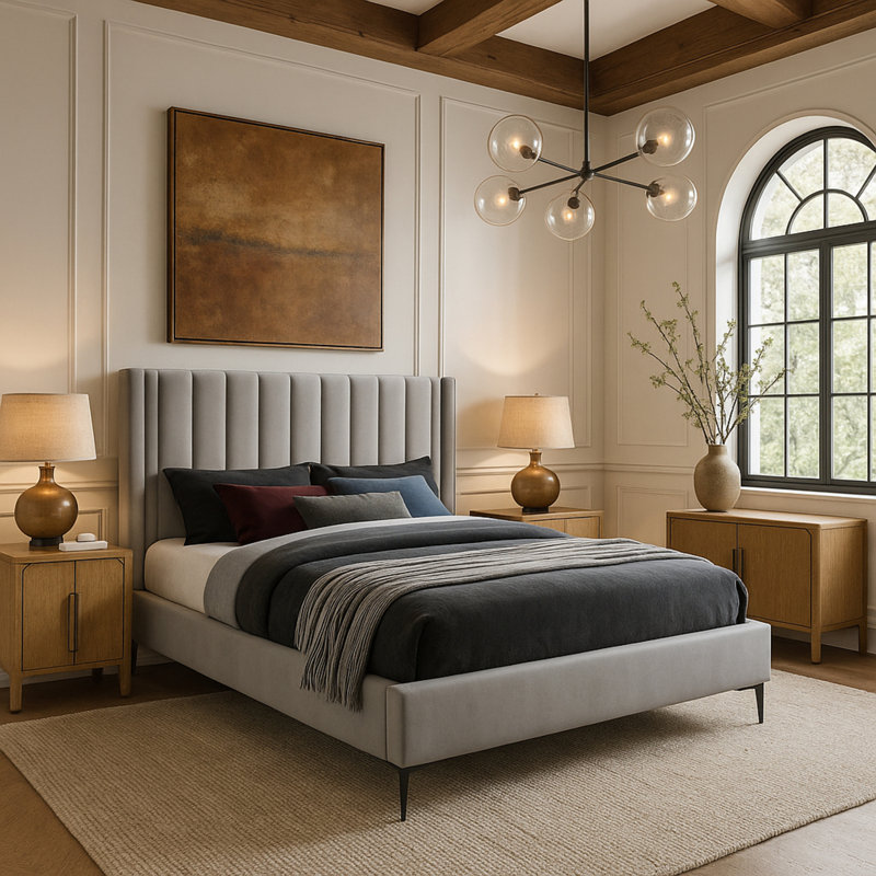 Nadia Velvet Bed, Cream Velvet, Queen