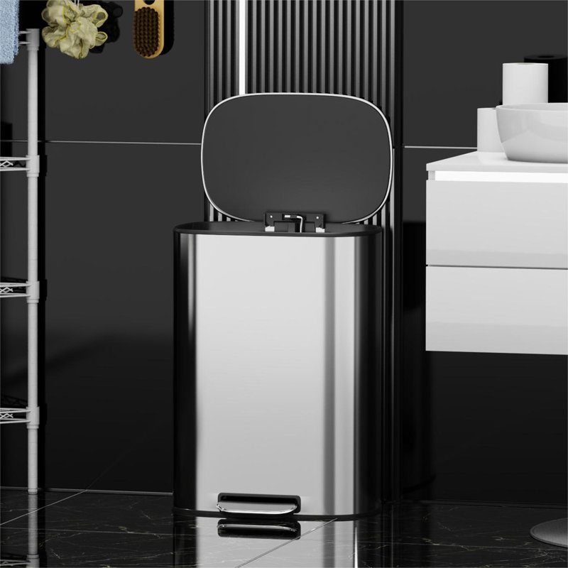 Poubelle à pédale en acier 13 gallons, Argent