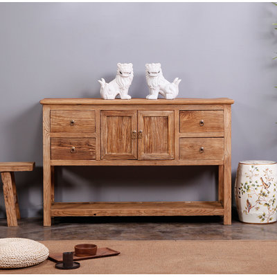 Rustic Reclaimed Wood Console Table With Drawers And Cabinet