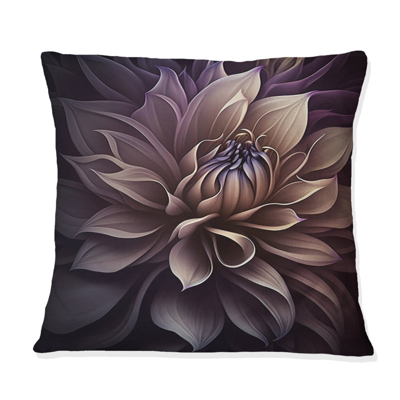Coussin mauve à motif de fleurs de dahlia mauve II