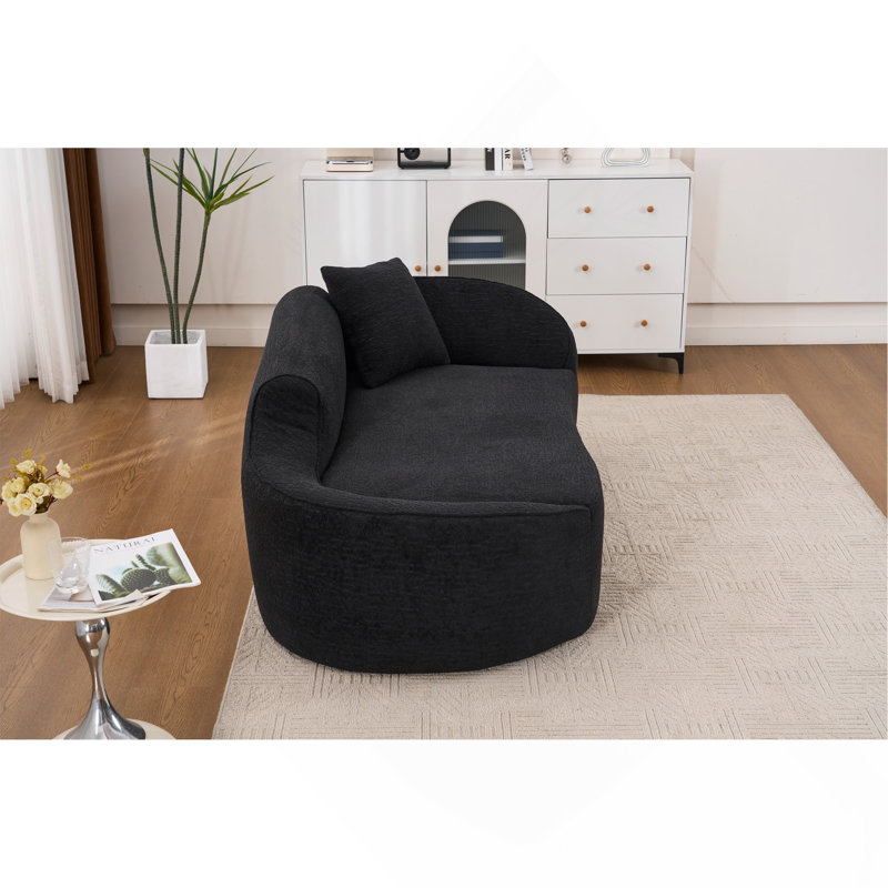 Chaise longue longue Compression Curved, Black Chenille, Black