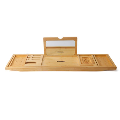 Table de baignoire avec miroir et coussin de bain, plateau de bain en bambou extensible et pliable