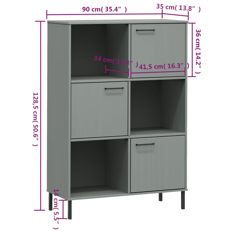 Aatifa 128.5cm H x 90cm W Solid Wood Cube Bookcase, Grey