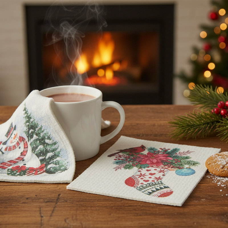 Ensemble de 2 chiffons de cuisine suédois et assortiment de bonhommes de neige