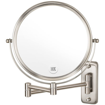 Wall Mounted Makeup Mirror - 10X Magnification 8'' Two-Sided Swivel Extendable Bathroom Mirror Nickel Finish