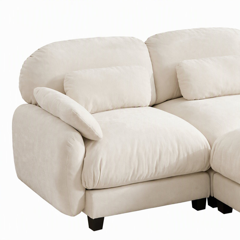 Canapé 2 places en L avec repose-pieds amovible Cloud Feel, Beige Chenille