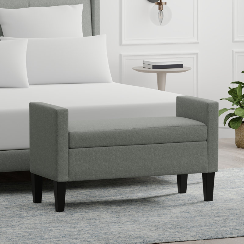 Anye Polyester Upholstered Storage Bench, 24" H x 42" W x 17.8" D, Stone