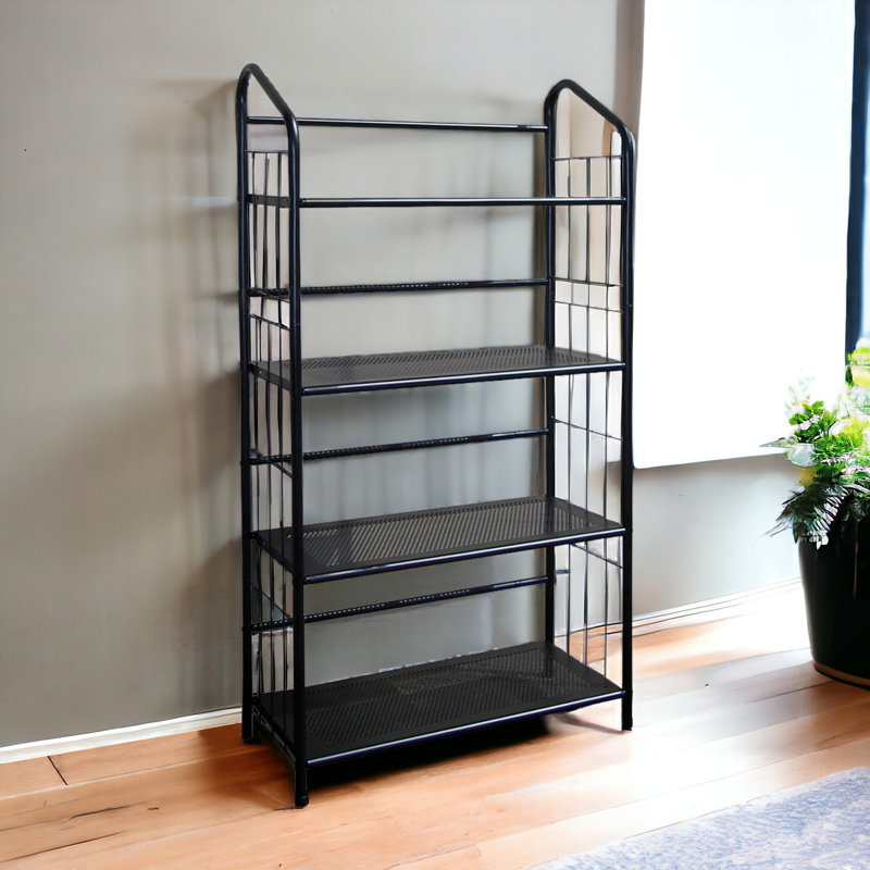 Addisynn Black Four Shelf Metal Standing Book Shelf, (5 Shelves) 64" H x 26" W x 11" D