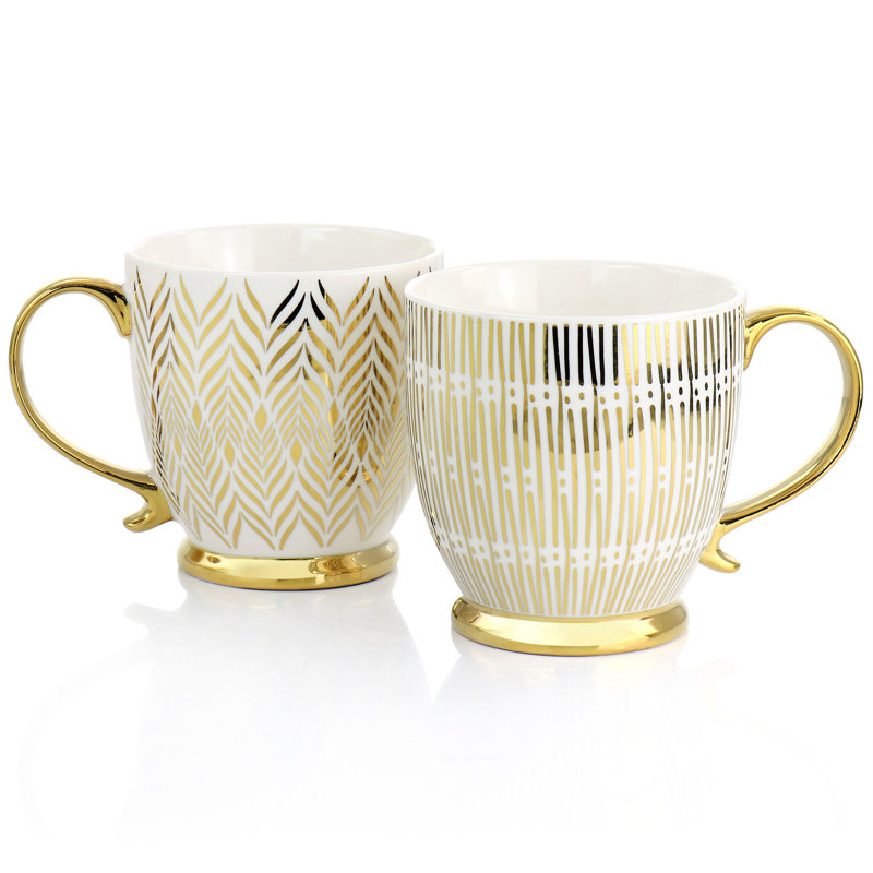 Ensemble de grandes tasses en céramique plaquée or 16,7 oz Ros Ros