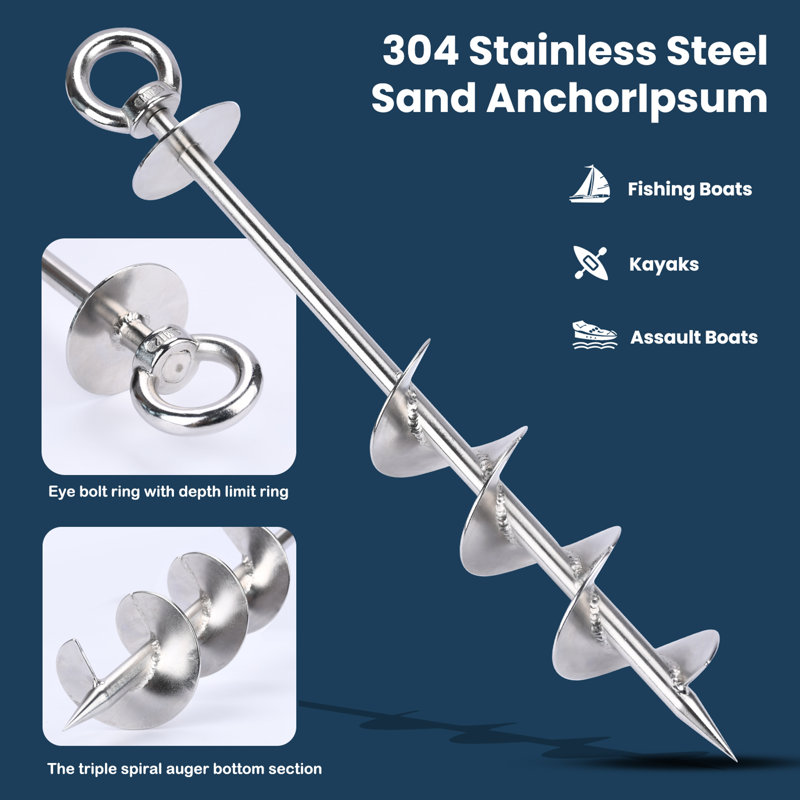 17-Inch Sand Anchor Kit - 304 Stainless Steel, Fits 25-Inch Long Boats