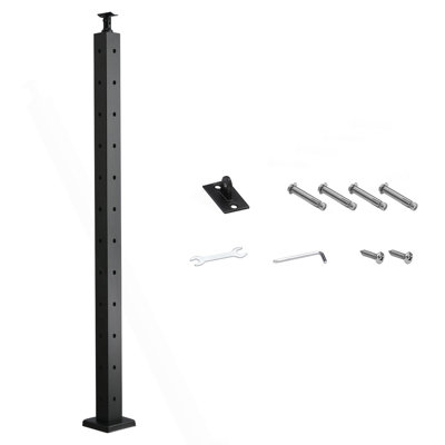Poteau de rail de câble, poteau de coin en coin de 42 x 2 x 2 po, avec trous pré-percés en forme de L, poteau de rail de câble en acier inoxydable avec support horizontal et courbé, paquet de 1, noir, 1JZLGZXHS1065S1EW001V0