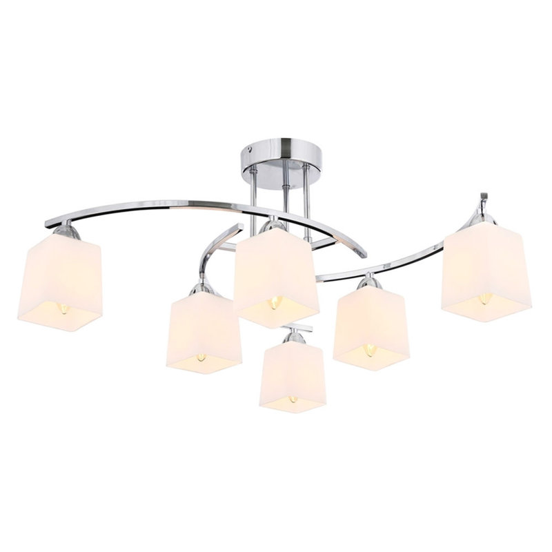 Modern Chrome Chandelier, 20.5 x 20.0 inches | Metal Body, Glass Cap, 6 x E14 Sockets (Max 4W) | Scandinavian Design, IP20 Rating, Elegant Lighting Fixture for Home & Office Décor | Stylish Solid Color Silver Finish