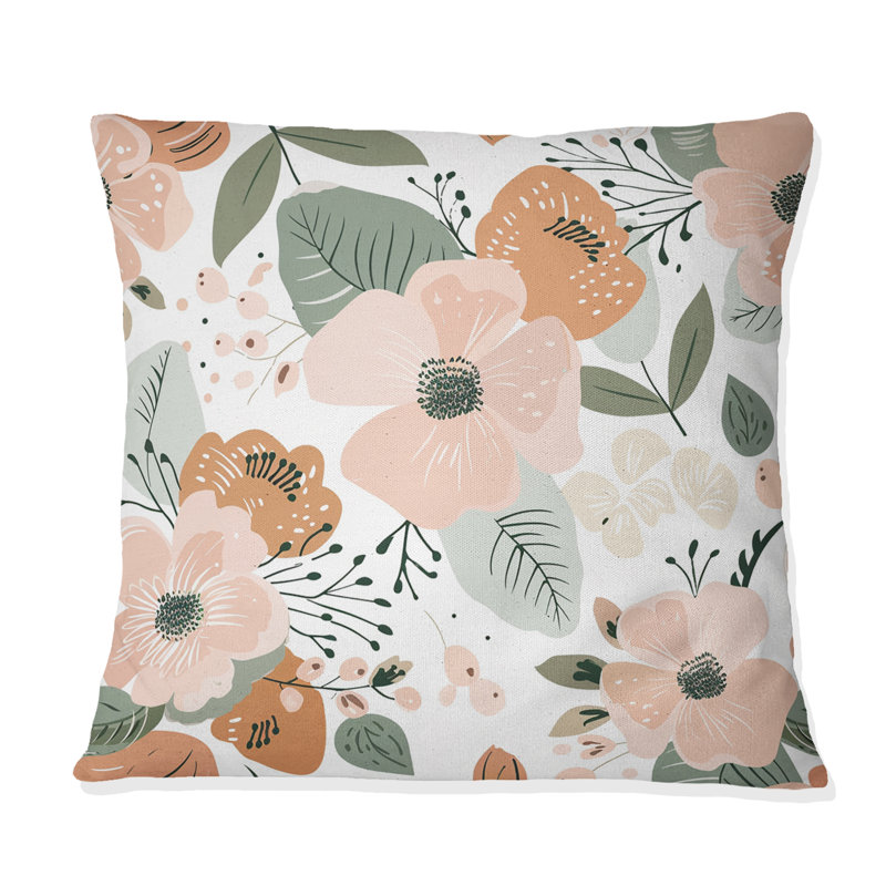 Coussin Peach Green Soft Vintage Flower Paradise II - Floral, H 18 po x l 18 po