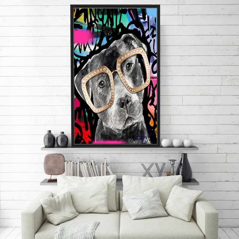 Pitbull (vertical) par By Jodi - impression, Cadre flottant noir, H 51,5 po x l 31,5 po x P 2 po