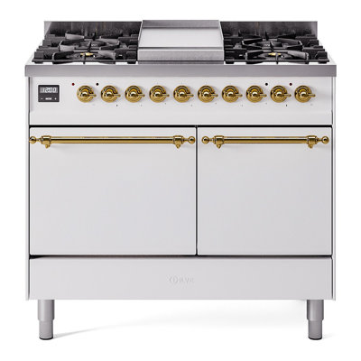 Cuisinière à double combustible de 40 po avec 6 brûleurs scellés et plaque chauffante ILVE Nostalgie II Series (porte pleine)
