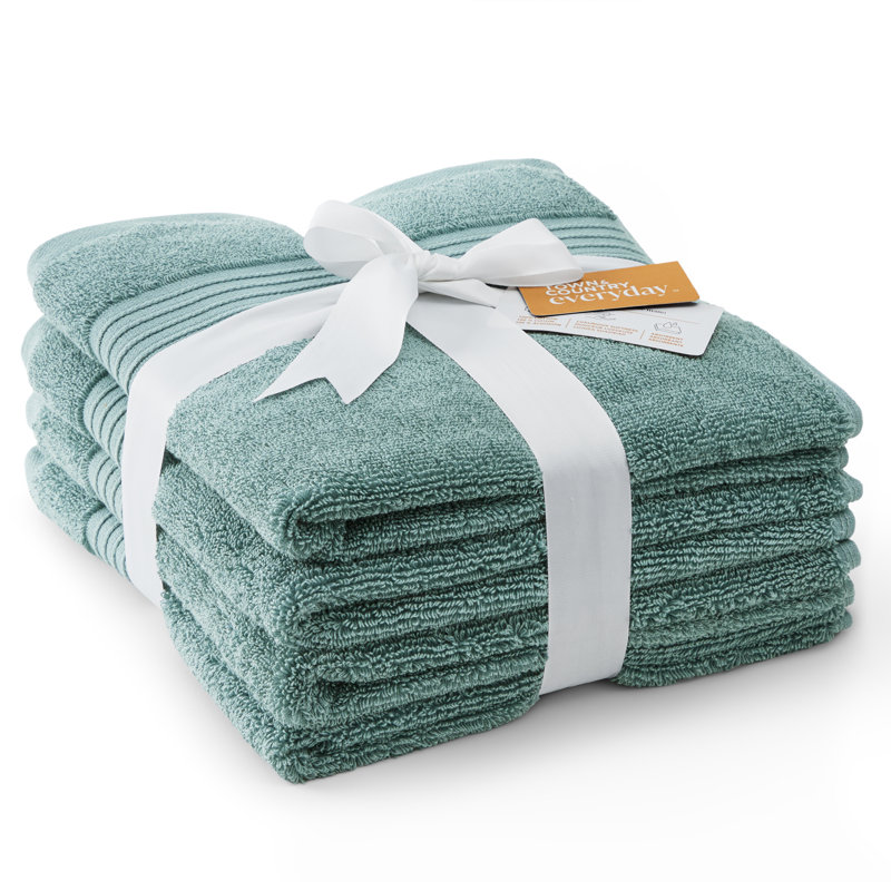 TOWN & COUNTRY EVERYDAY 4-Piece Solid Dobby Border Hand Towel Set, 20x30-Inch, 100% Cotton, Aqua Blue