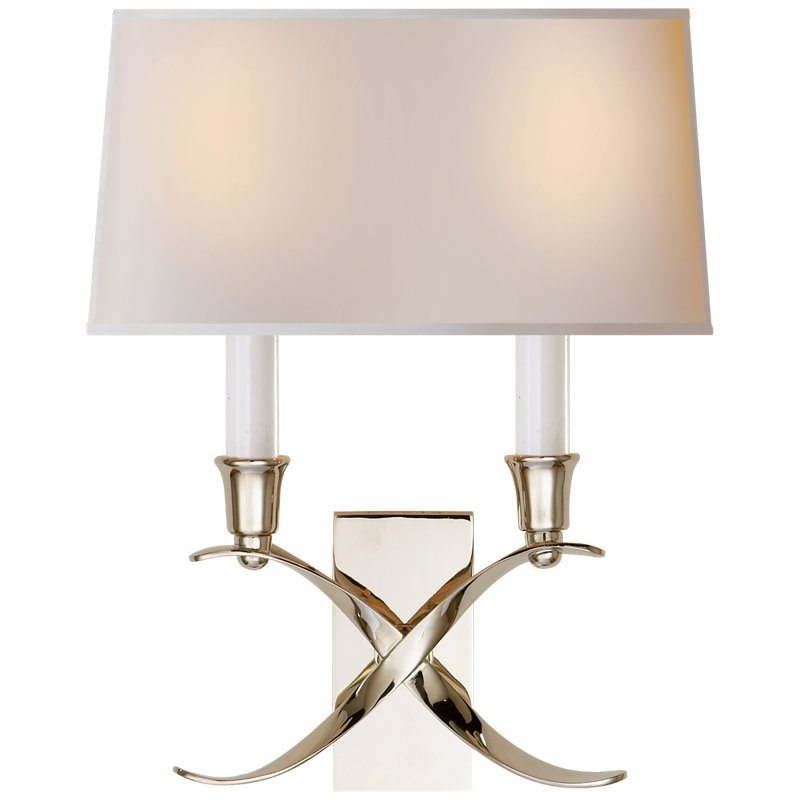 Chapman & Myers Cross Bouillotte Small Sconce, Polished Nickel, Fabric