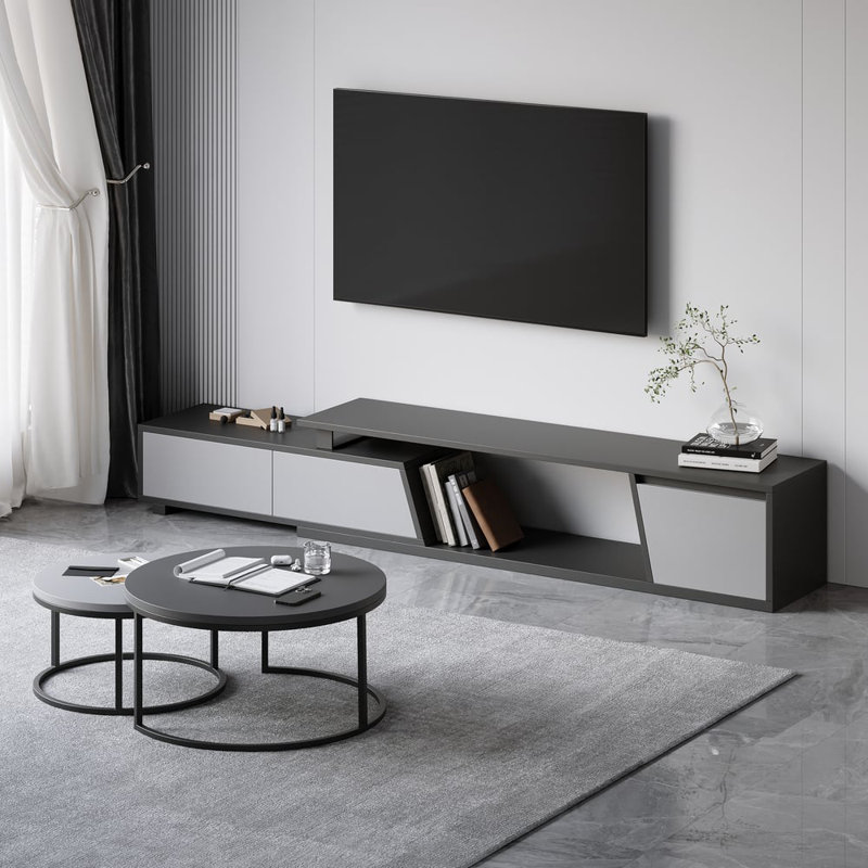 Meuble télé extensible et table basse gigogne, Gris
