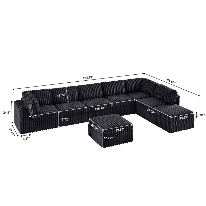 Canapé modulaire 8 pièces 8 pièces, Similifourrure noire