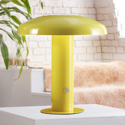 Writzer 11" Contemporary Bohemian Rechargeable/Cordless Iron Integrated LED Mushroom Table Lamp, Yellow