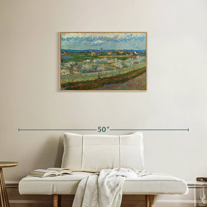 Pêcher en fleur, Cadre flottant en bois naturel, 31 po x 21 po