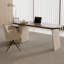 Bureau courbé en bois manufacturé brun noisette + blanc beige avec 1 tiroir-420606061