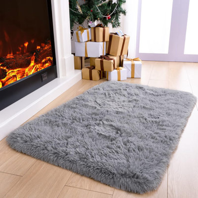 Paillasson de porte intérieur, tapis gris à poils longs 2 x 3 pour le vestibule, tapis de chevet moelleux et moelleux antidérapant, tapis de chambre d'enfant, tapis de décoration d'intérieur