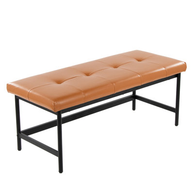 Black Metal And Camel Faux Leather Bench, Modern Look, Thick Padded For Comfortable Two - Person Seating, Indoor Use Only, 500 Lbs Limit, Assembly Required Contemporary Style, Use, Needed