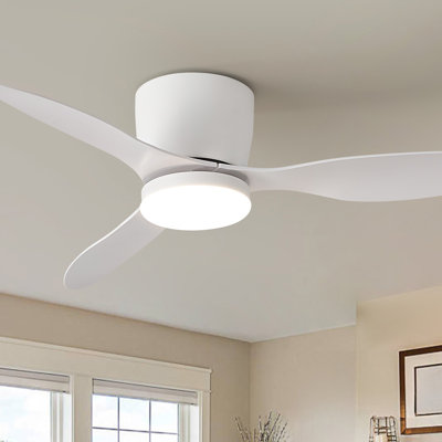 42 in. Modern White Flush Mount Ceiling Fan with LED Light and Remote