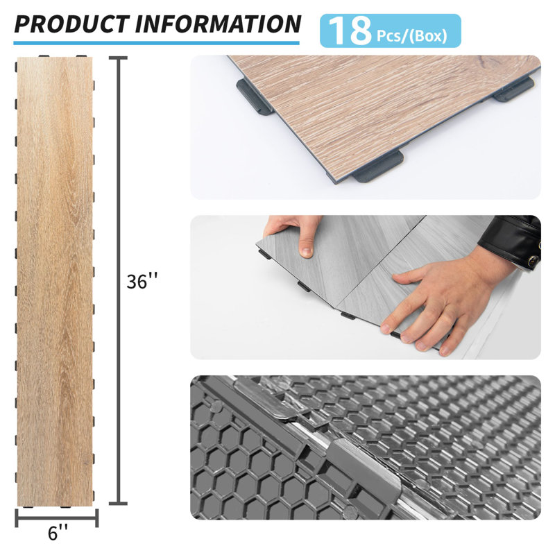 6" x 36" x 5mm Luxury Click-Lock Vinyl Plank, Interlocking Floor Tiles, Bali Teak