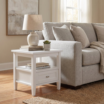 Warm Shaker Solid Wood Transitional End Table with Storage Drawer