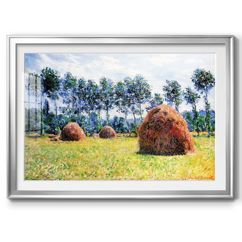 Haystacks At Giverny, 1884, reproduction d'art sur papier, Argent, H 30 po x l 44 po x P 1,5 po