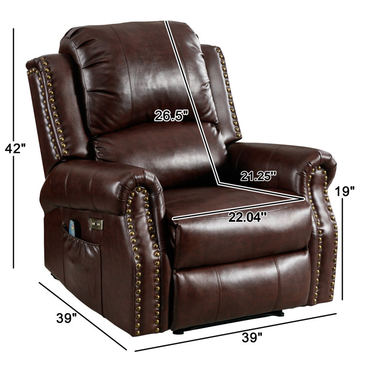 Darby Home Co Maxwellton 39 Wide Top Leather Power Standard Recliner Chair  Brass Nail Decoration Massage Heating & Reviews