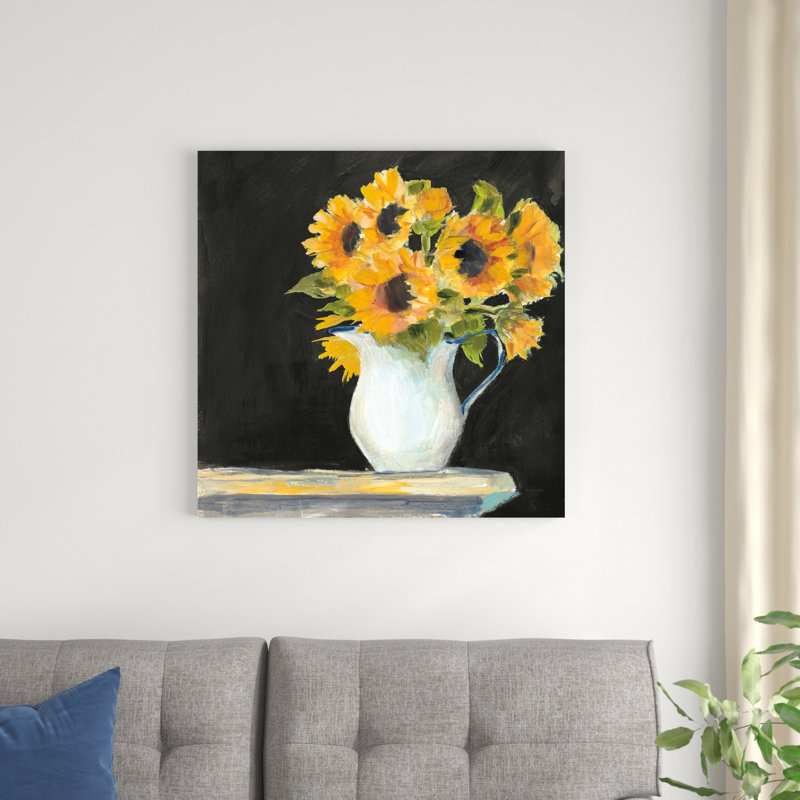 Lotties tournesols sur fond noir, H 30 po x l 30 po x P 1,25 po