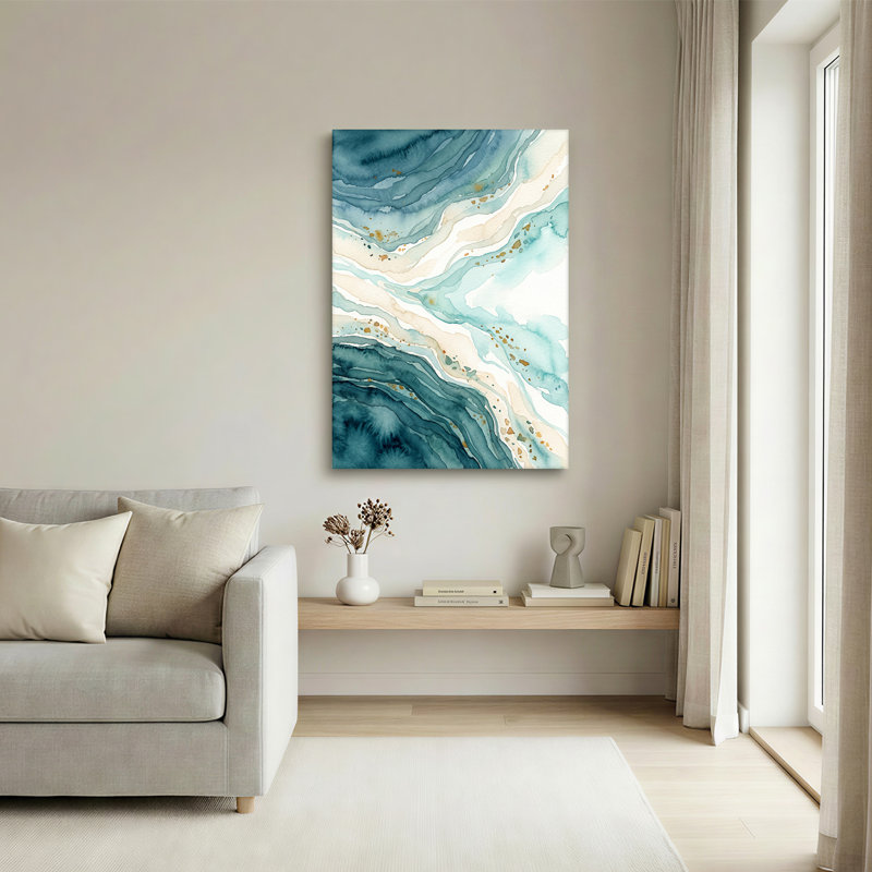 «Blue and Beige», aquarelle abstraite sur toile, 18"H x 12"W