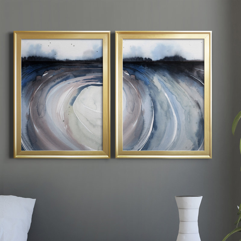 Geode Valley I - Ensemble de 2 peintures sur toiles encadrées, H 24,5 po x l 37 po x P 1 po, Cadre doré