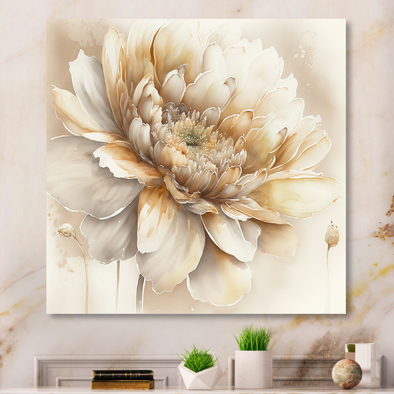 " Single Beige Flower V ", 30" H x 30" W, Wrapped Canvas