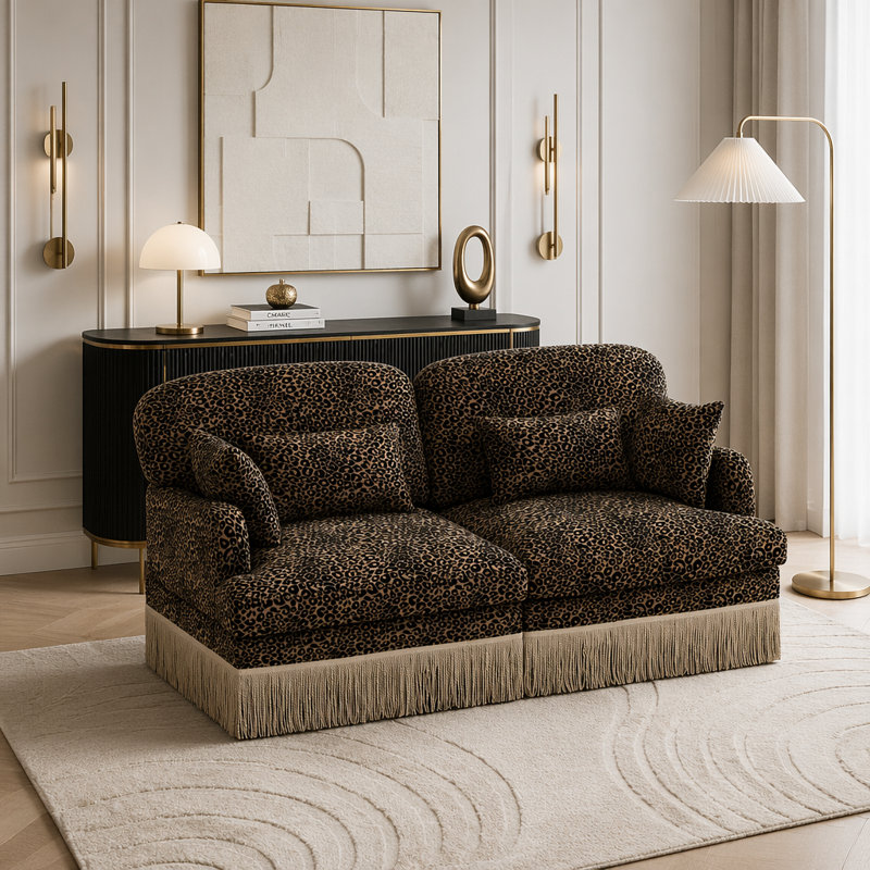 Canapé Comfy Chenille Leopard, Brun + 2 sièges