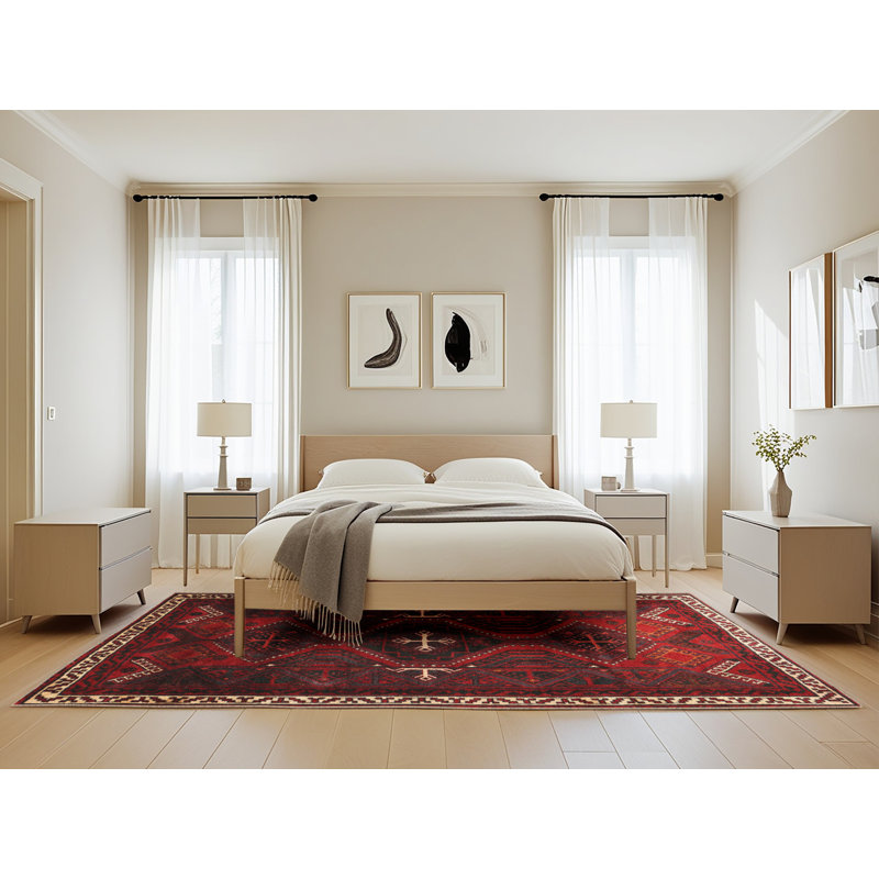 Tapis traditionnel rouge / noir, Rectangle 5 pi x 8 pi