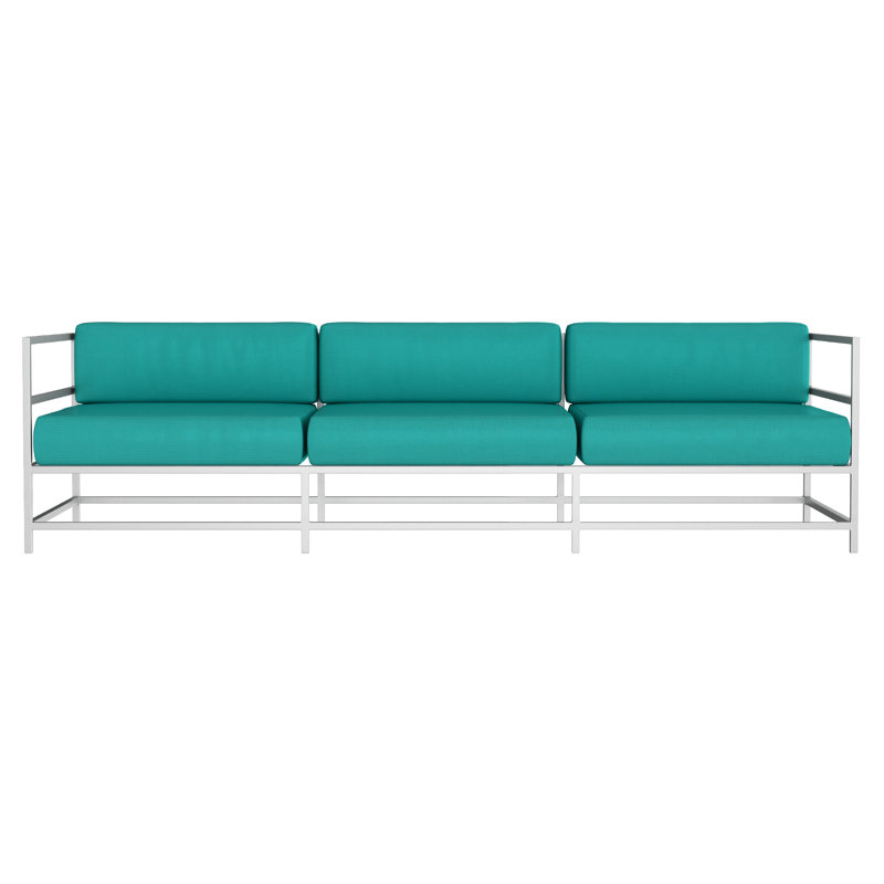 Delano 96'' Wide Powder Coated Aluminum Patio Sofa with Sunbrella® Cushions, Kessler Silver, Canvas Aruba Sunbrella® Canvas