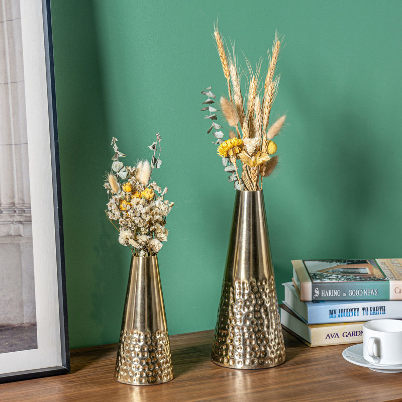 2 Pieces Dagenham Metal Table Vase Set, Gold/Brass