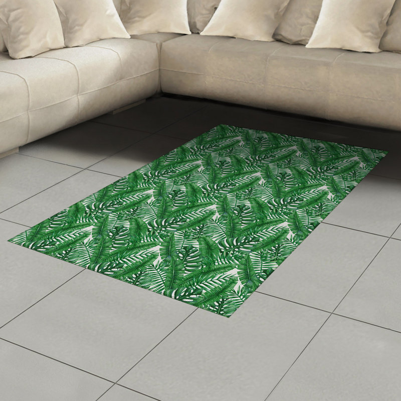 Palm Leaf High Density Long Fiber Poly Threads Decorative Area Rug Carpet, Rectangle 4' x 5'8"