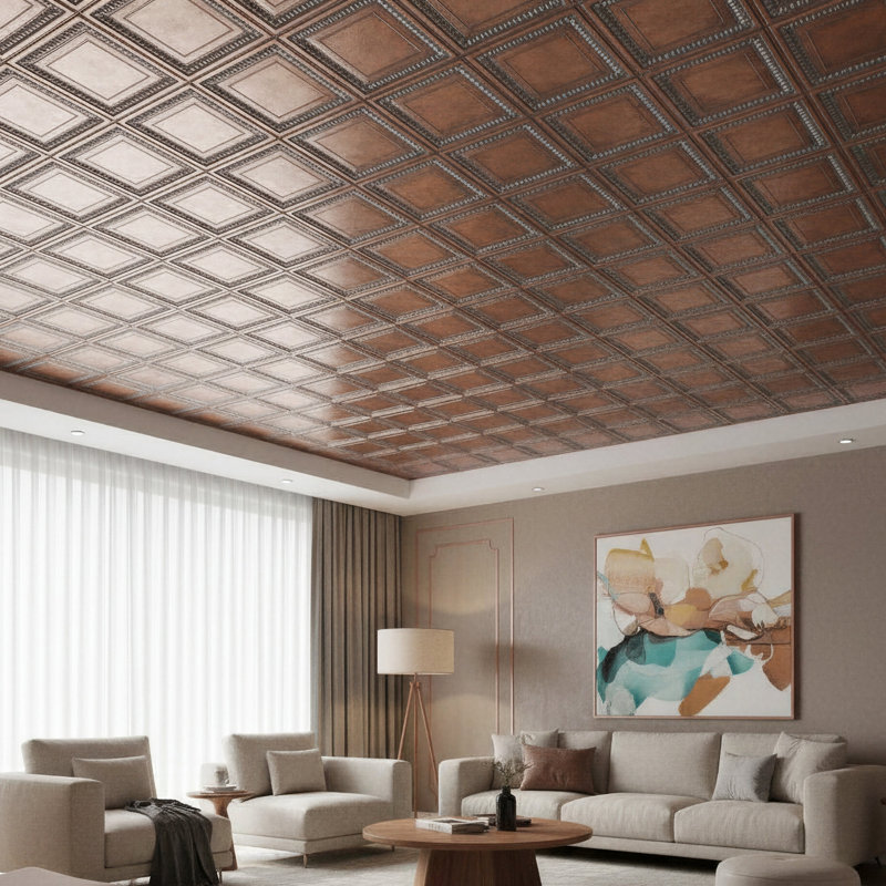 Pavillon de jardin permanent en métal X 2 pi Tuile de plafond à poser ou à coller, Cuivre délavé