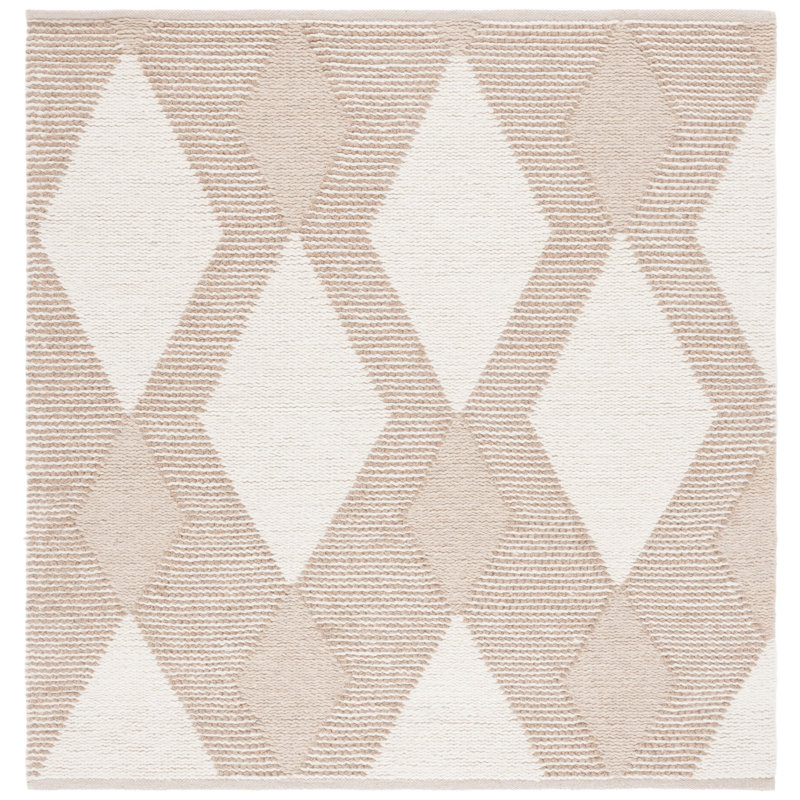 Charvik Geometric Handmade Area Rug in White/ Ivory, Square 6'