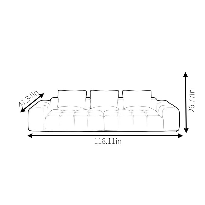 Canapé simple carré noir, H 26,77 po x l 118,11 po x P 41,34 po, 3