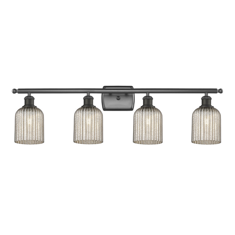 Éclairage pour meuble-lavabo à 4 lumières à intensité variable Fiennes Veil, Bronze huilé, Gris métallisé
