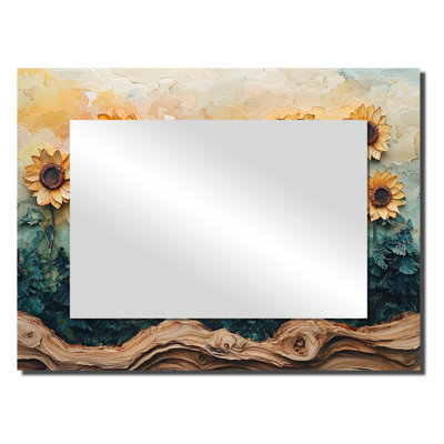 Sunflowers Flowers On A Top Of Wooden Slide I - Floral Mirror Wall Decor - Printed On Metal