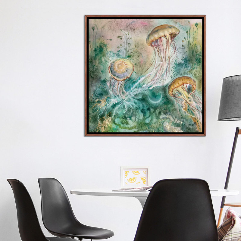 «Jellyfish» par Stephanie Law - impression d'art graphique, Toile classique avec cadre brun, Aucun mat